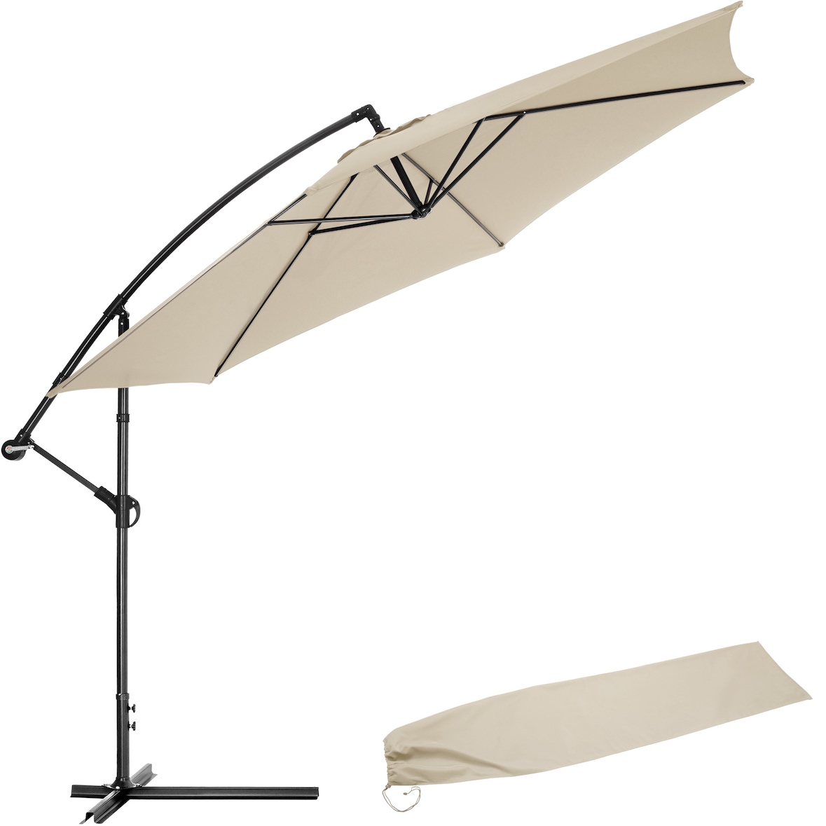tectake Chapéu de sol CICCIO Ø 350 cm com capa protetora  Bege