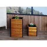 thumbnail of 2er-Set Pflanzkasten HWC-L23, Hochbeet Pflanzkübel Blumenkasten, Outdoor Akazie Holz MVG-zertifiziert Aluminium braun