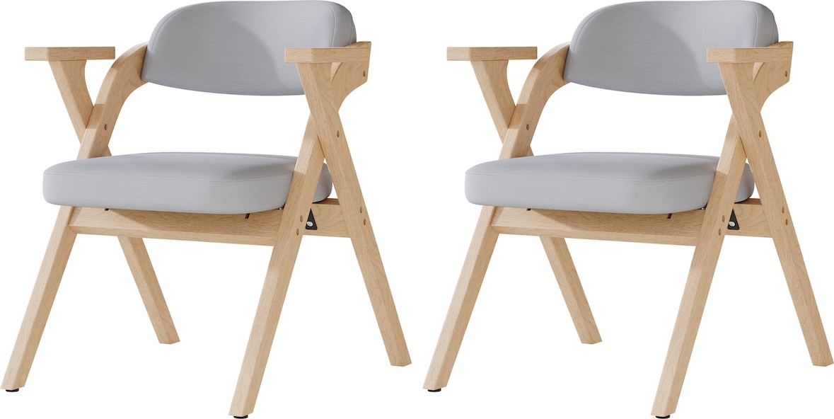 Klappbare Esszimmerstühle 2er-Set aus Massivholz Grau mit Leinenbezug, Armlehnen, platzsparend