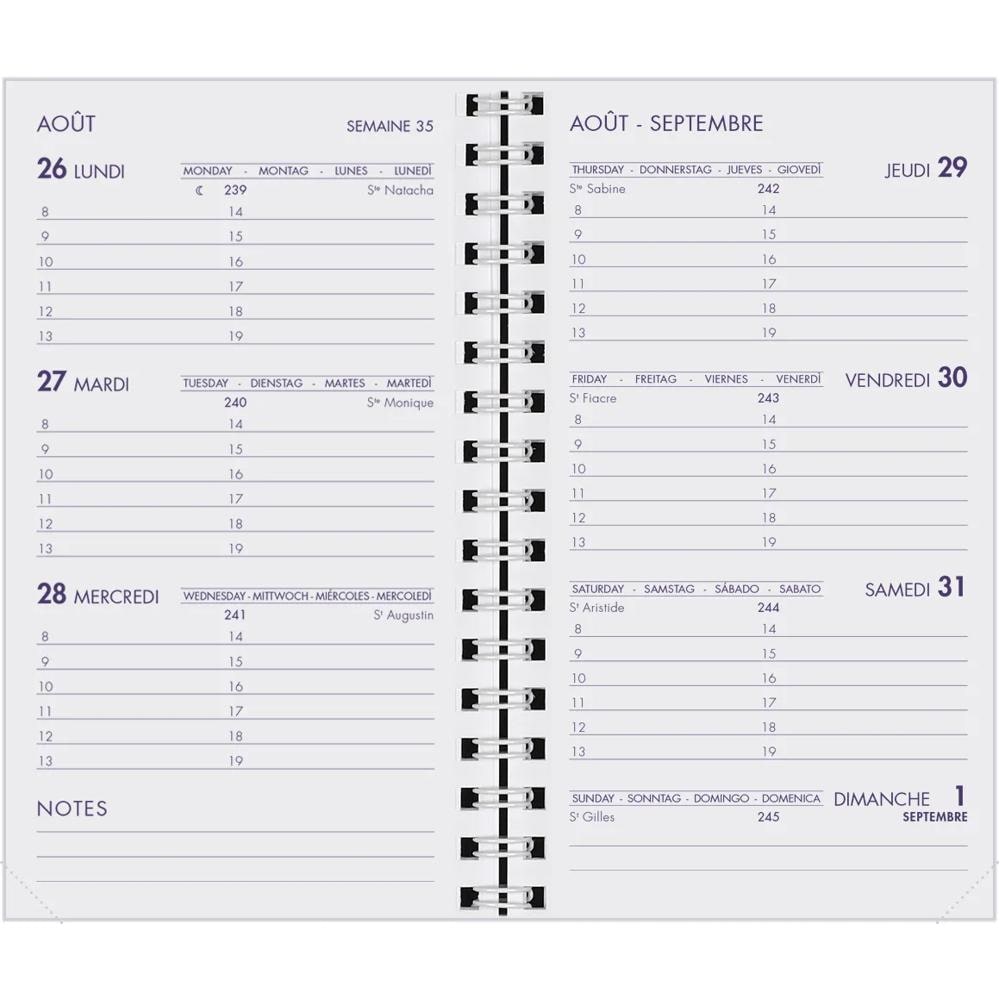 Agenda Moderne - Recharge Agenda 16 mois spiralé - 2026-2027 - INT 2201 SAD - HEBDOPLAN - Semainier Horizontal - Multilingue - sept à déc - 8,7x15,3cm