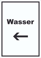 thumbnail of Wasser Schild mit Text und Richtungspfeil links Anschluss hochkant A2 Rückseite selbstklebend