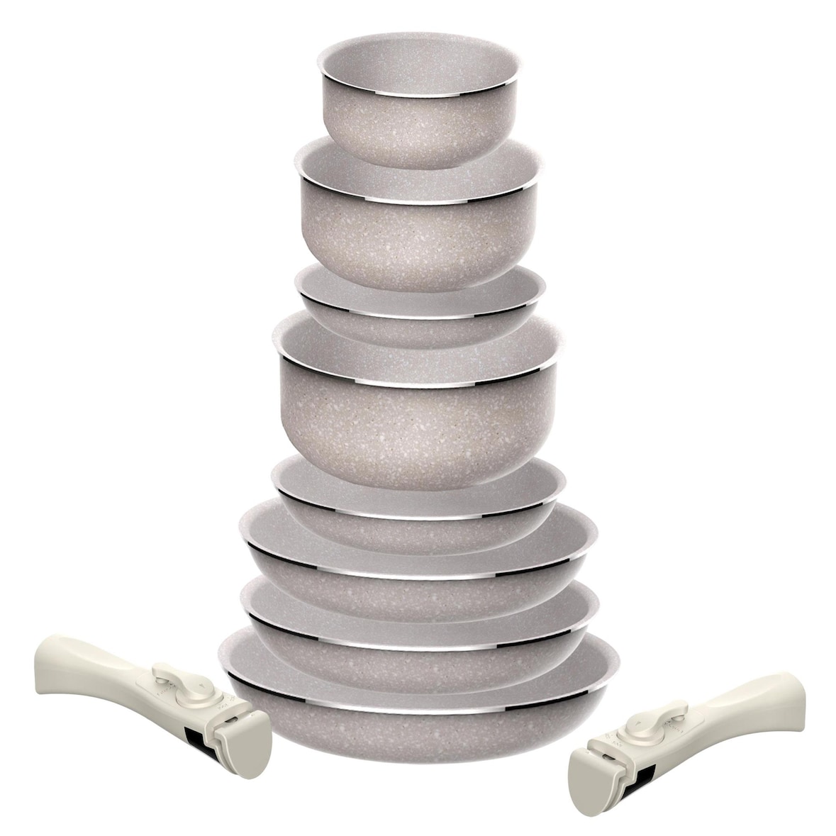 San Ignacio - Juego de Sartenes Ø18/20/24/24/28cm con Cacerolas Ø16/18/20cm aluminio prensado antiadherente ILAG, mango extraíble, inducción