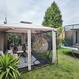 thumbnail of Cenador de Jardín 3x3 m Pabellón de Exterior con Doble Techo de Ventilación 4 Cortinas Laterales Mosquiteras con Cremallera 8 Orificios de Drenaje