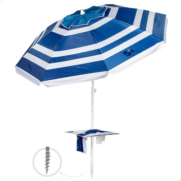 Aktive Guarda-sol de praia anti-vento 8 varetas 210 cm riscas azuis com ...