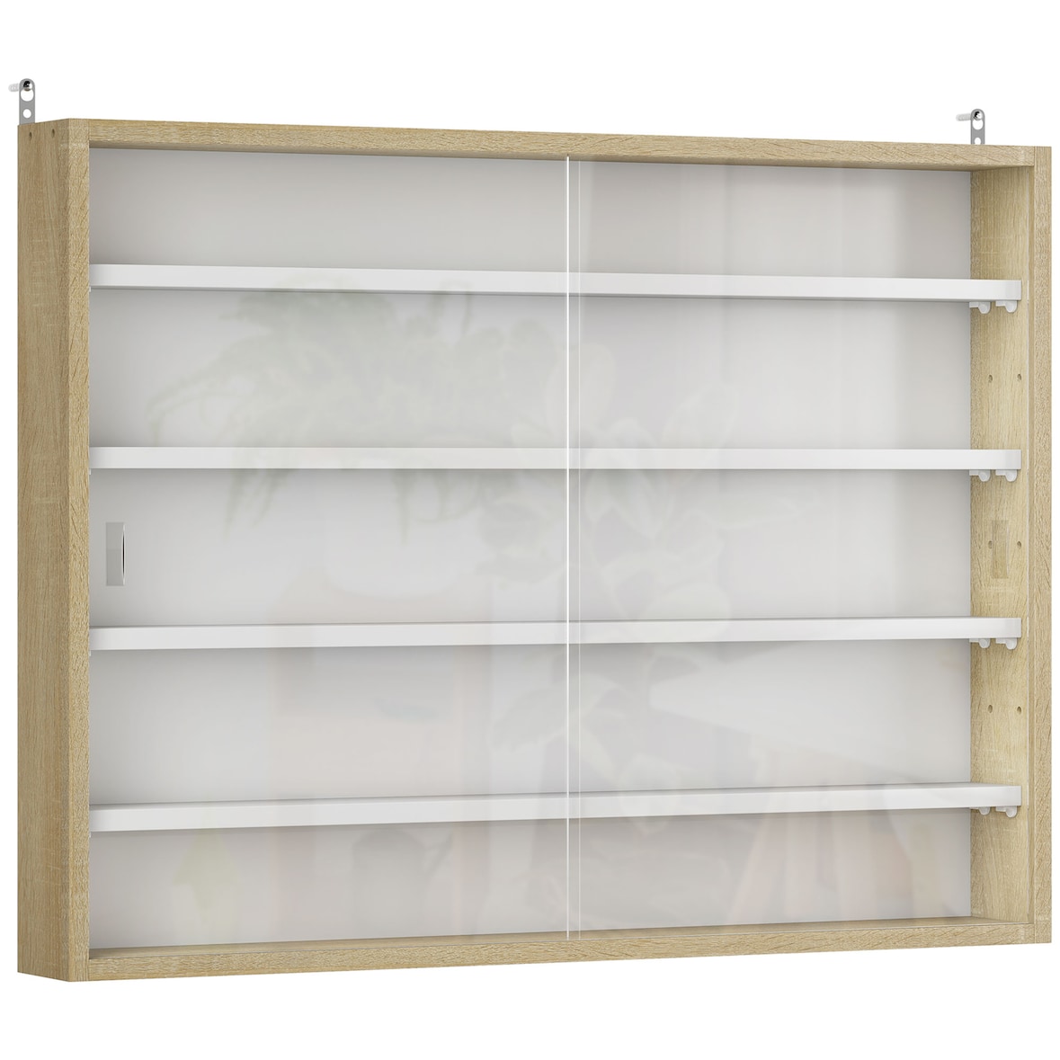 HOMCOM vitrina expositora con estantes ajustables 2 puertas correderas de vidrio para colecciones perfumes figuras de decoración 80x9,5x60 cm natural