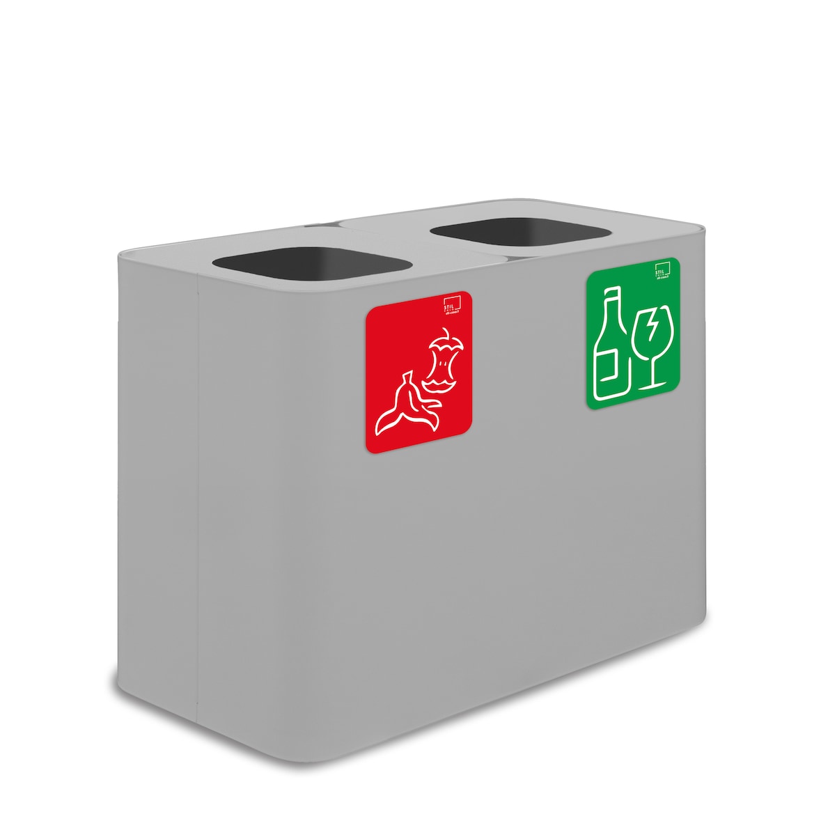 Stil Casa PURE afvalinzamelingssysteem, gelakt staal, 80x38xh. 50 cm, 140 liter met twee compartimenten van elk 70 liter, wit.