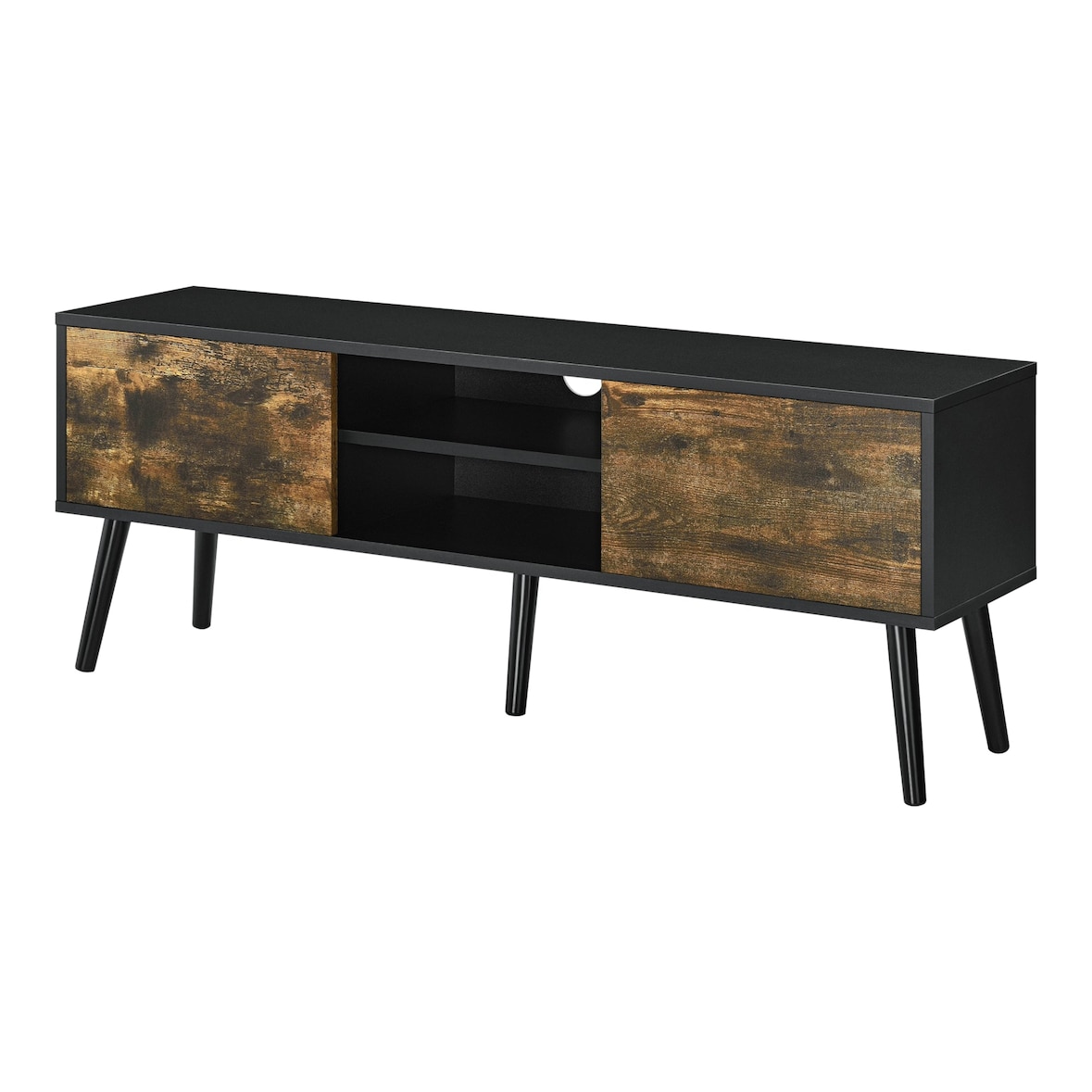 Helloshop26 - Meuble tv support télé 120 cm pieds en bois revêtement pvc noir bois foncé 03_0005865