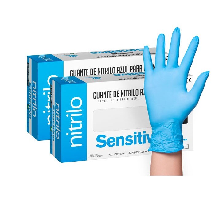 Guantes de nitrilo sensible azul talla L sin polvo . Pack 2 cajas de 100 uds