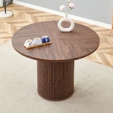 thumbnail of Standard-Esstisch MDF und Metall Walnuss rund 100x100x76 cm, 4-Segment-Tischplatte mit Stauraum