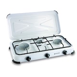 thumbnail of Réchaud gaz portable 3 feux 3450W Blanc laqué Couvercle Plaque de cuisson + Tuyau gaz KEMPER