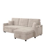 thumbnail of Kombinationssofa aus Cordstoff Beige, ausziehbar als Schlafsofa, mit Stauraum, USB/Type-C, Becherhaltern und Tisch