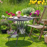 thumbnail of Relaxdays Gartentisch, H x Ø: 75 x 80 cm, Balkontisch in Holzoptik, Kunststoff & Stahl, runder Terrassentisch, grau