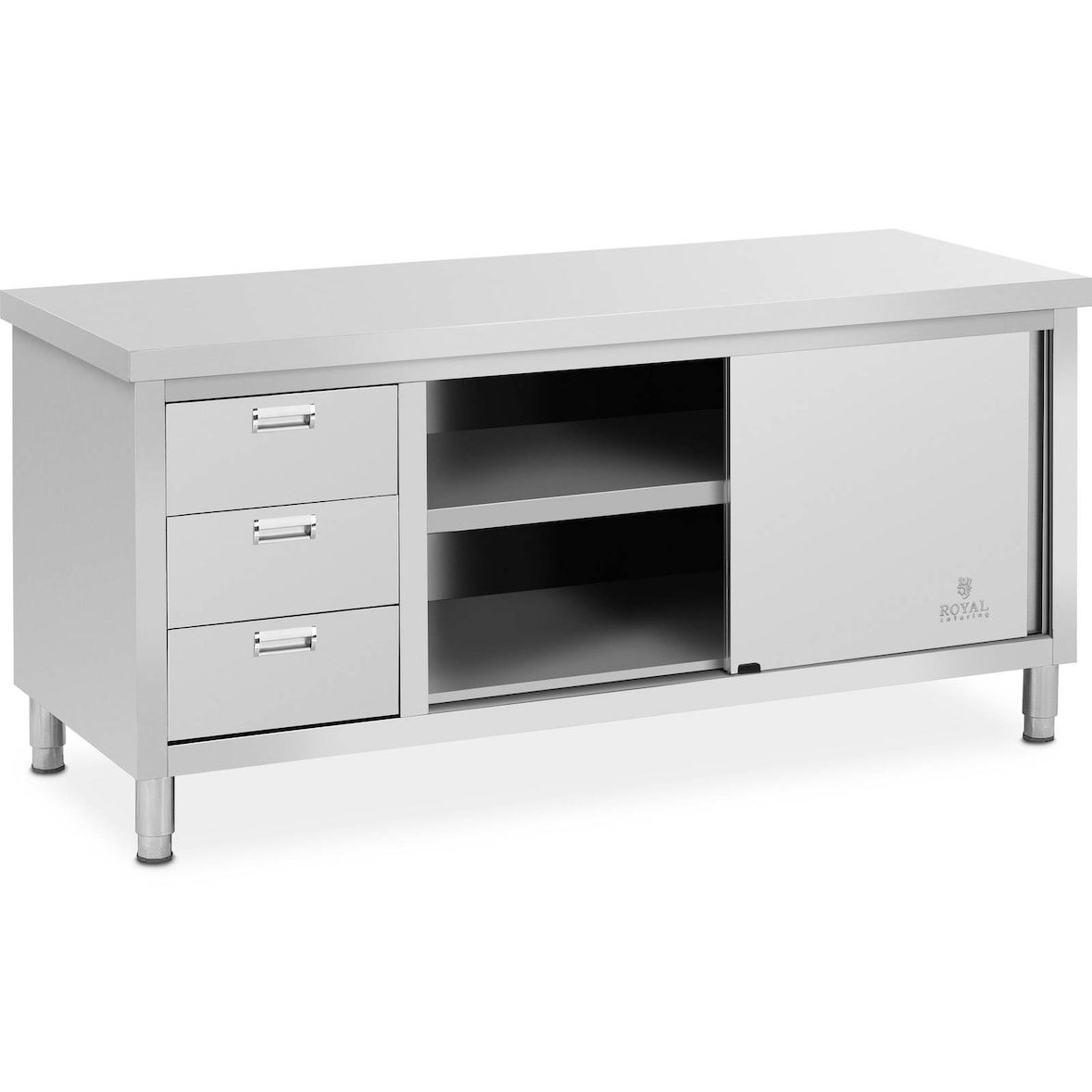 Royal Catering Mueble neutro de acero inoxidable - ECO - 180 x 70 cm - 600 kg - 3 cajones -