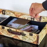 thumbnail of HMF VKO104 Vintage Koffer aus Holz, 44 x 32 x 16 cm, Deko Weltkarte Farbe