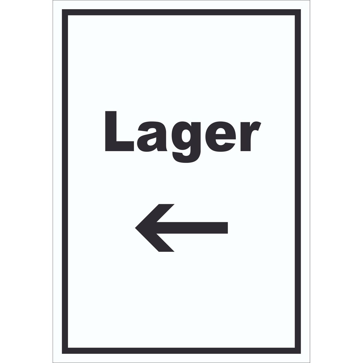 Lager Schild mit Text und Richtungspfeil links Storage Warenlager hochkant A0 (841x1189mm)