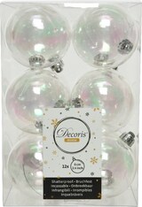 thumbnail of 12 Weihnachtskugeln 6cm Kunststoff Christbaumkugeln Set Weihnachtsbaum klar transparent irisierend