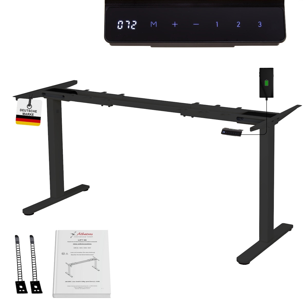 ALBATROS Lift S5B Gestell Schreibtisch Höhenverstellbar Elektrisch mit 2x Motoren, schwarz - Stufenlos Höhenverstellbares Schreibtischgestell