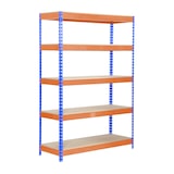 thumbnail of SimonRack Industrieel rek, 2000x1000x450 mm, 300 kg buigpunt, 5 houten legborden, garagerek, Blauw/Oranje/Hout- Bricoforte