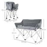 thumbnail of Campingstuhl 2-Sitzer Klappstuhl 120x57x95 cm Grau mit Armlehnen und Seitentaschen bis 240 kg Tragkraft, gepolsterter Sitz, wetterfest