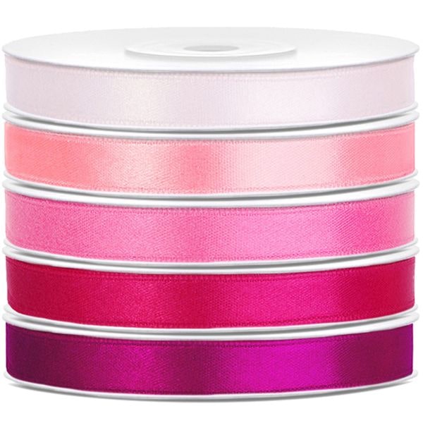 Satin Geschenkband 6mm 5 Farben je 25m lang rosa pink Schleifenband Geschenkverpackung Geburtstag Hochzeit Weihnachten