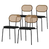 thumbnail of ML-Design Esszimmerstühle 4er-Set Schwarz – gepolsterte Rattanstühle mit gebogener Rückenlehne und Netzdesign, Metallbeine, ergonomisch, ideal für
