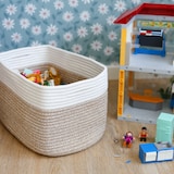 thumbnail of HMF Aufbewahrungskorb mit versteckten Griffen, 3er Set, Korb aus Baumwolle, 37,5 x 25 x 22,5 cm, Weiß-Braun