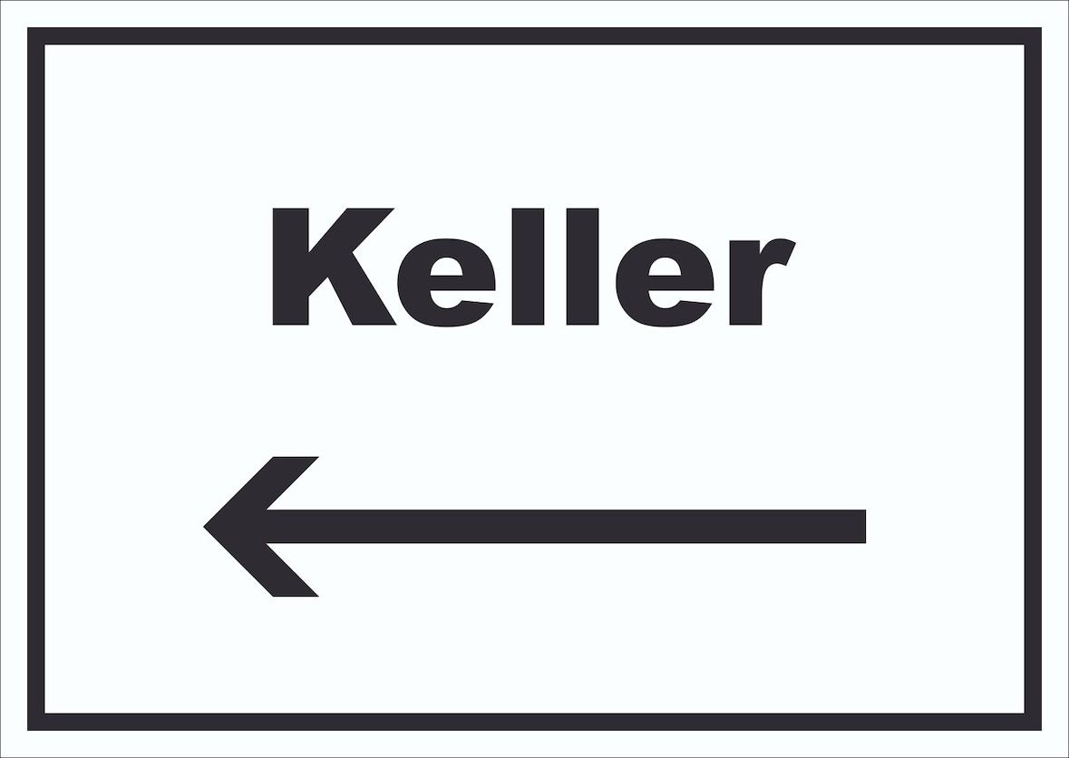 Keller Schild mit Text und Richtungspfeil links waagerecht A5 (148x210mm)
