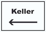 thumbnail of Keller Schild mit Text und Richtungspfeil links waagerecht A5 (148x210mm)