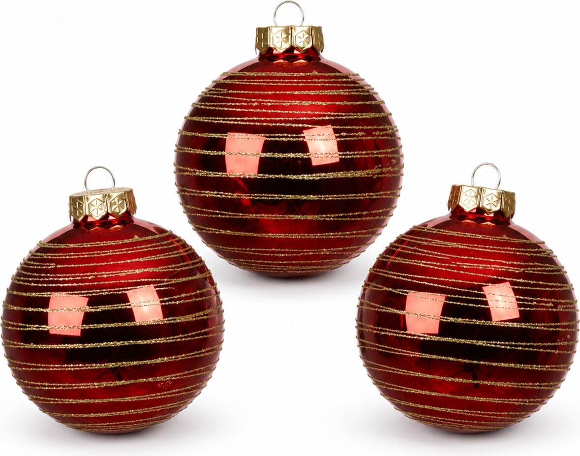 3 Weihnachtskugeln Glas 8cm mit Streifen Muster Christbaumkugeln Weihnachtsbaumkugeln Christbaumschmuck Weihnachtsbaumschmuck Deko Weihnachtsrot