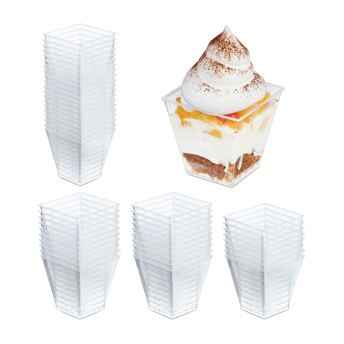 Relaxdays Dessertschalen 50er Set, 210 ml, wiederverwendbar, Nachtischschale für Eis & Tiramisu, Kunststoff, transparent