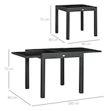thumbnail of mesa de jardín extensible de aluminio mesa de comedor rectangular con encimera de vidrio templado carga 50 kg para terraza 80-160x80x75 cm