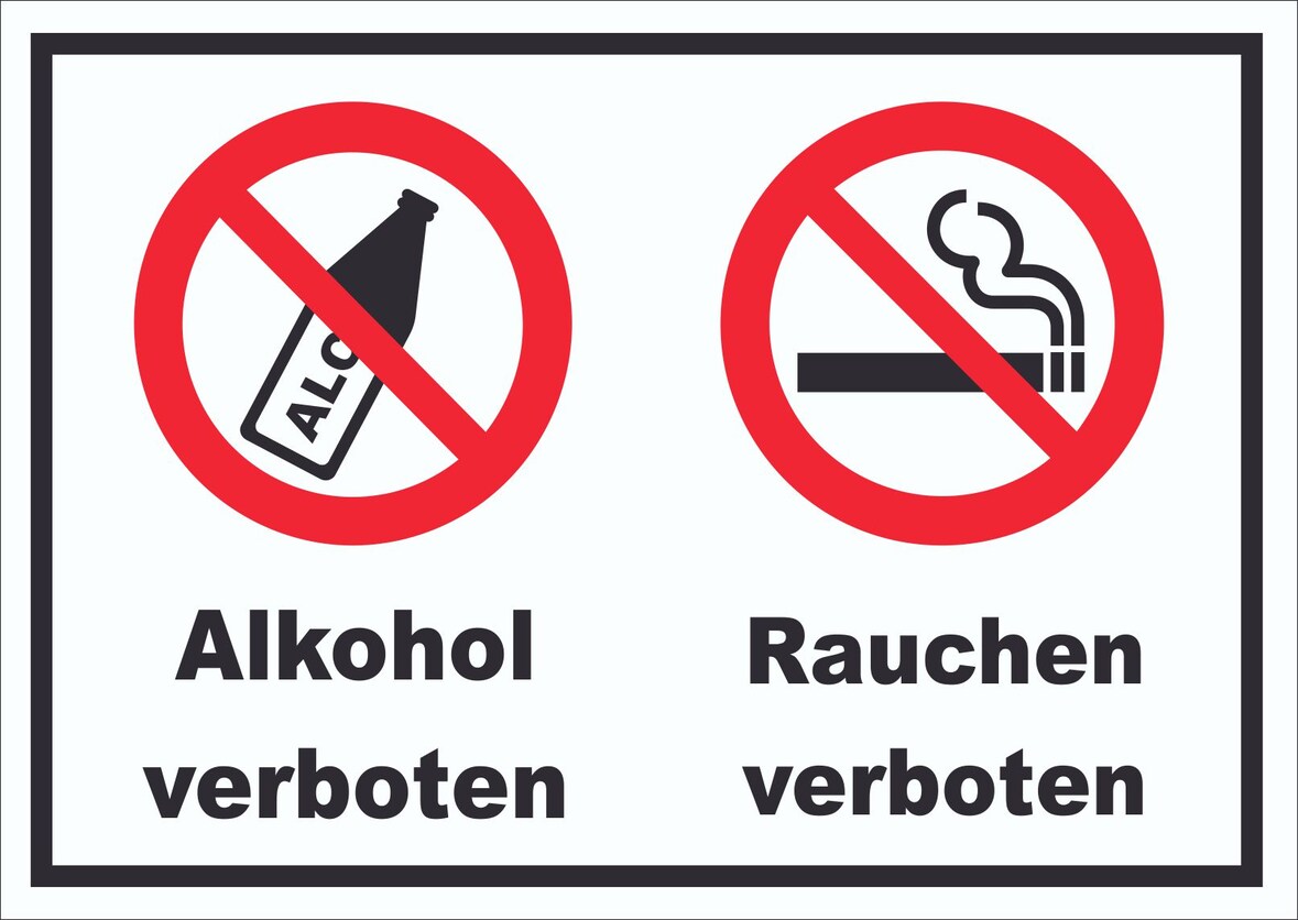Schild Alkohol Rauchen verboten A1 Rückseite selbstklebend