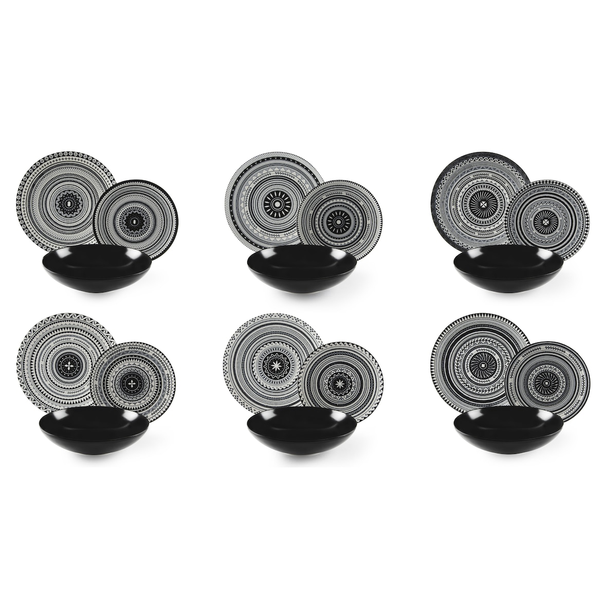 Excelsa servizio piatti 18 pezzi Etnico ceramica nero