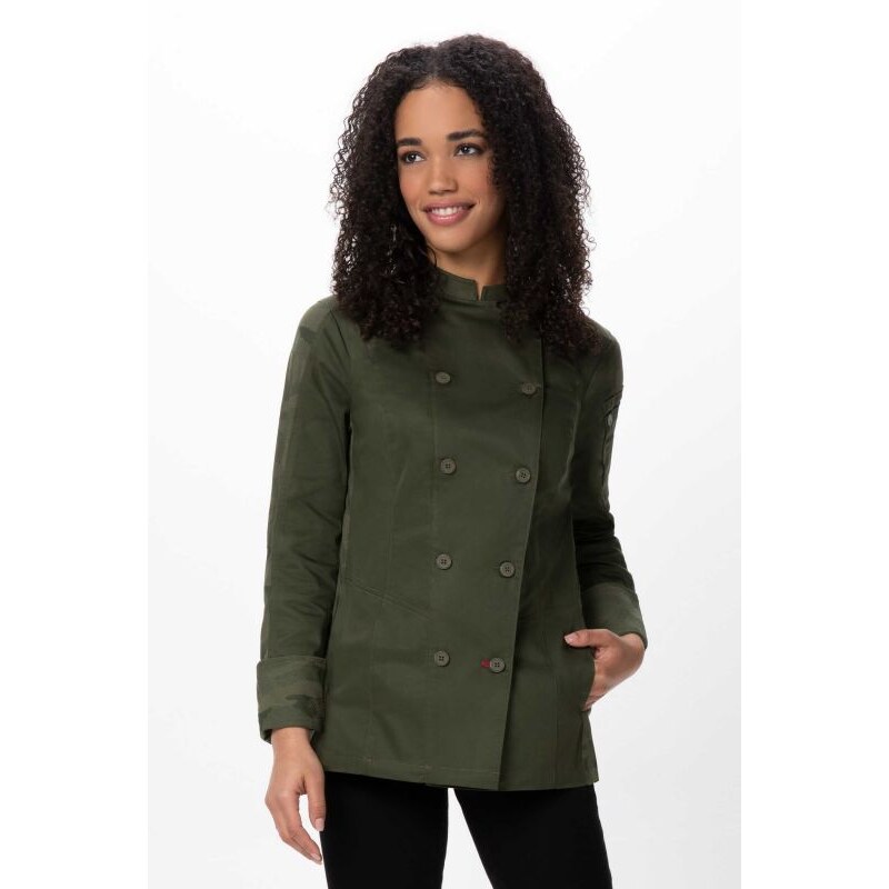 Chef Works® Damenkochjacke MOJAVE Flex Serie nachhaltig, Knöpfe, Cool Vent™, Olive, Größe XS