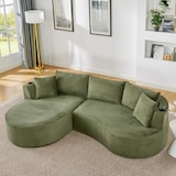 thumbnail of Ecksofa 3-Sitzer mit linker Chaiselongue Kordstoff Grün 76×264×168 cm mit Getränkehaltern und Kissen Kompressionssofa vakuumverpackt