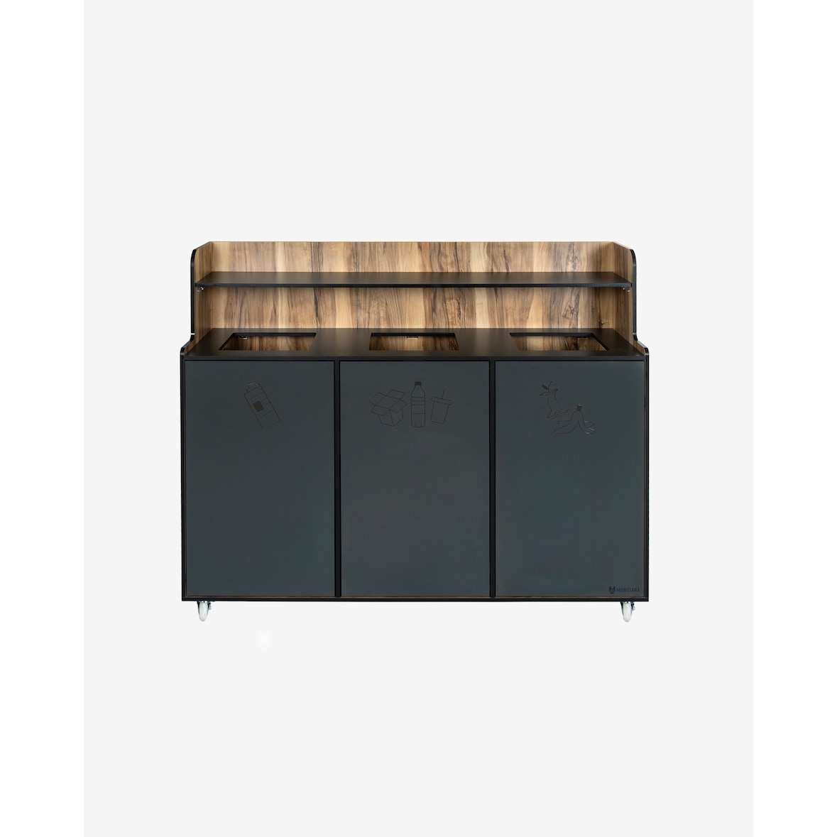 Mobiliara - Meuble de tri trineo -Mobile -  Exterieur - Compact finition stratifiée-  3 Bacs 70 Litres -