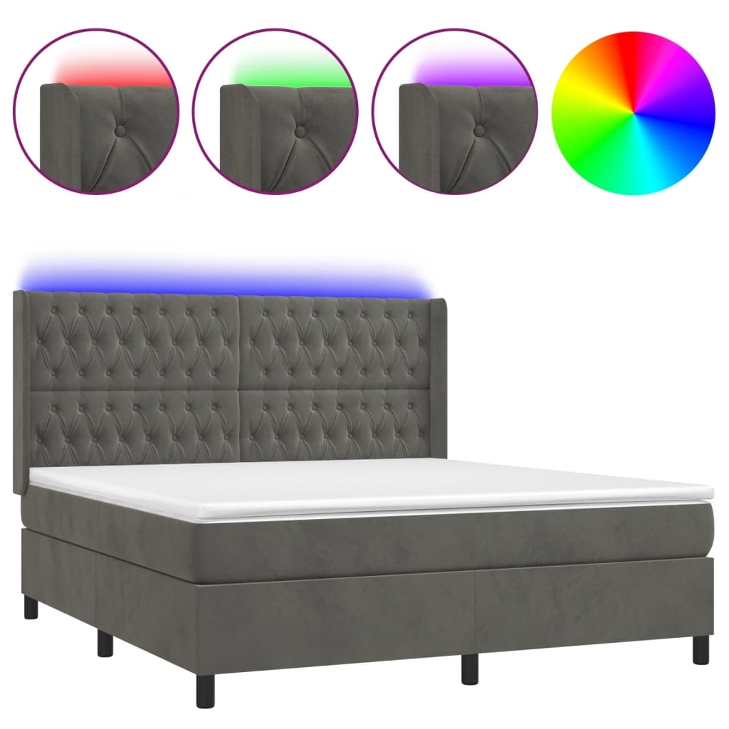 vidaXL Boxspringbett mit Matratze & LED Dunkelgrau 180x200 cm Samt