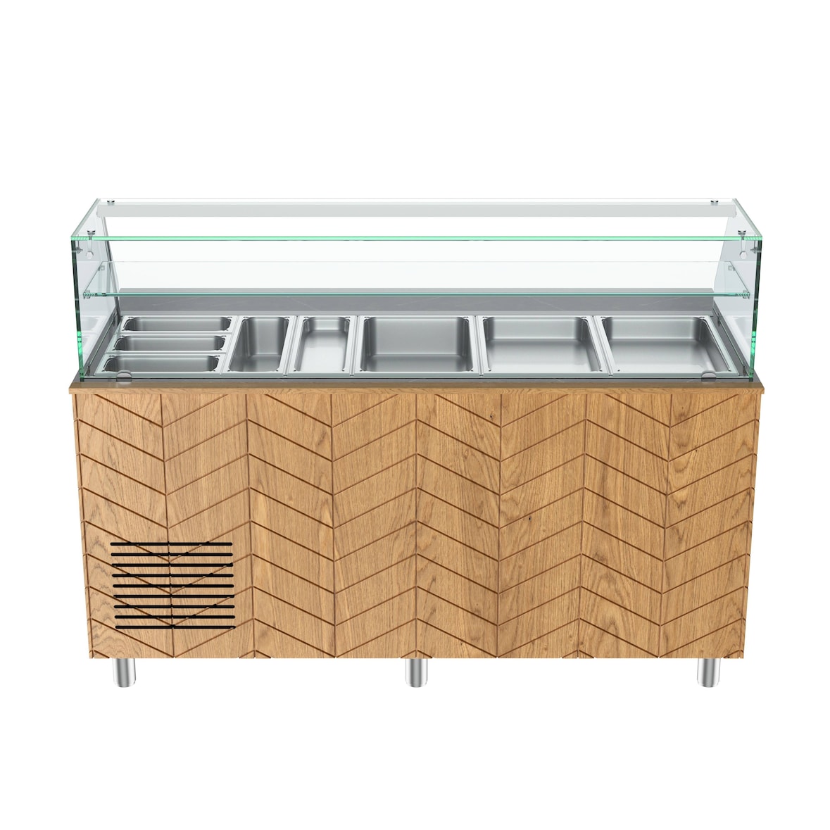 Gastronics Salattheke Premium – Kühltheke mit schwarzem Compact im Marmor-Design, Fischgrätenverkleidung LED 5x GN 1/1 und 2 Türen 174 x 70 x 125 cm