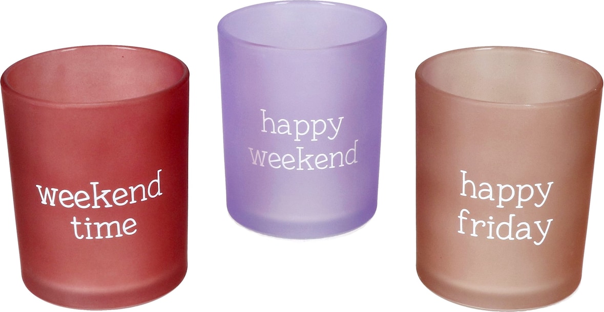 B. Happy 3er Set Teelichthalter aus Glas je 1x Rot, Lila & Braun – 2045622