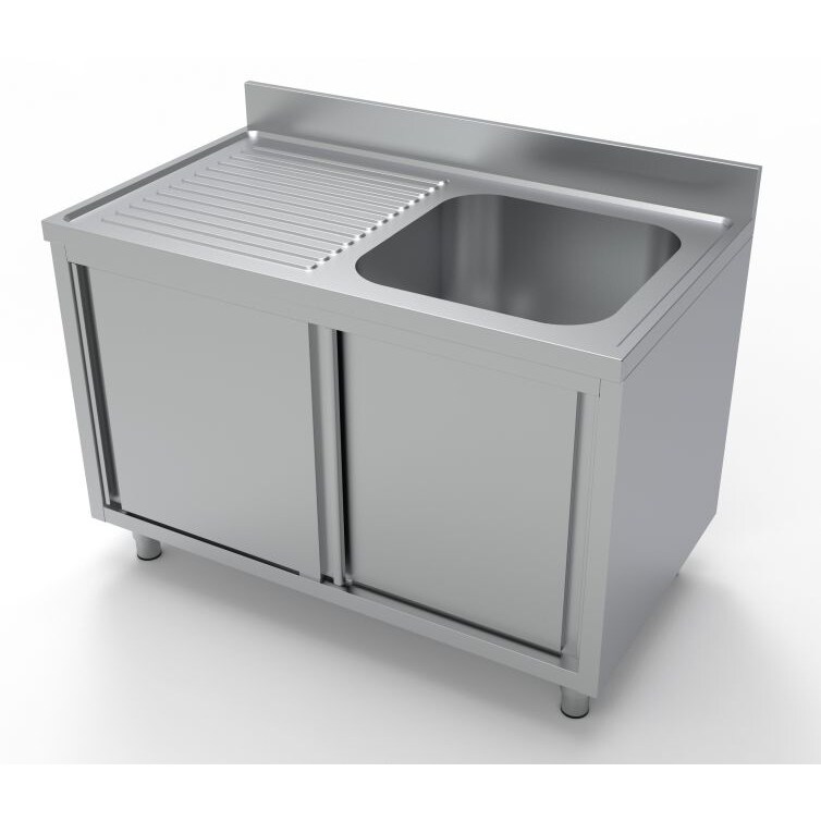 Combisteel Spülschrank 2 Schiebetüren 1 Becken rechts Edelstahl 1200x700x850mm