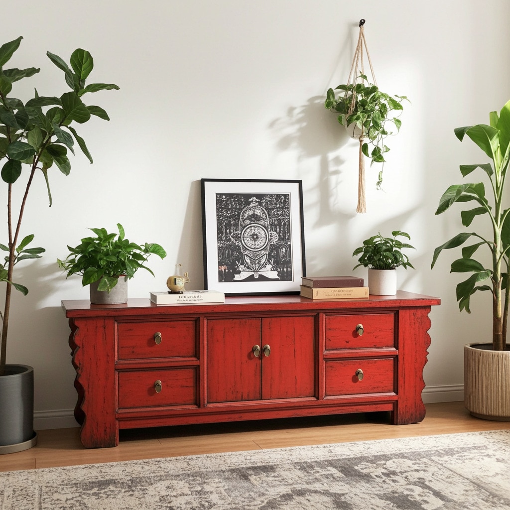 OPIUM OUTLET Möbel Kommode Schrank Sideboard Lowboard 35208-3 rot asiatisch chinesisch orientalisch Holz