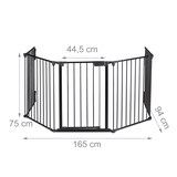 thumbnail of Relaxdays Kaminschutzgitter 5 Elemente, Kamingitter Kinderschutz, Stahl, mit Tür, Kamin Absperrgitter, H: 75 cm, schwarz