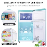 thumbnail of Merax Retro Mini Kühlschrank mit Gefrierfach, 72L, 2 Türen, kompakt für Single, Büro & Hotel Minibar, LED, 120 kWh/Jahr, Cyan
