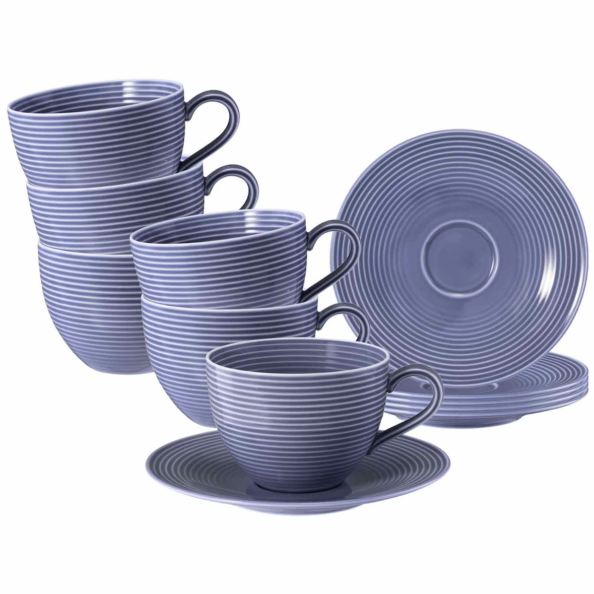 Seltmann Weiden Beat Color Glaze Milchkaffeetassen mit Untertassen 6er Set Fliederblau