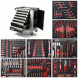 thumbnail of Mephisto XXL Werkzeugwagen Werkstattwagen mit 7 befüllten Schubladen wie Schraubenschlüssel, Ratsche mit Nusskasten usw. in Soft Inlays in Carbonoptik