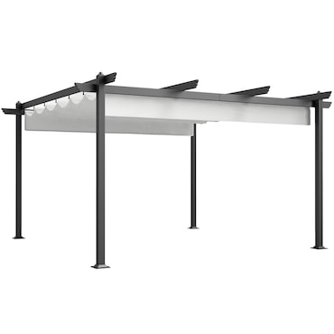 Outsunny Gazebo Pergola 4x4 m per Esterni con Tetto Retrattile Bianco