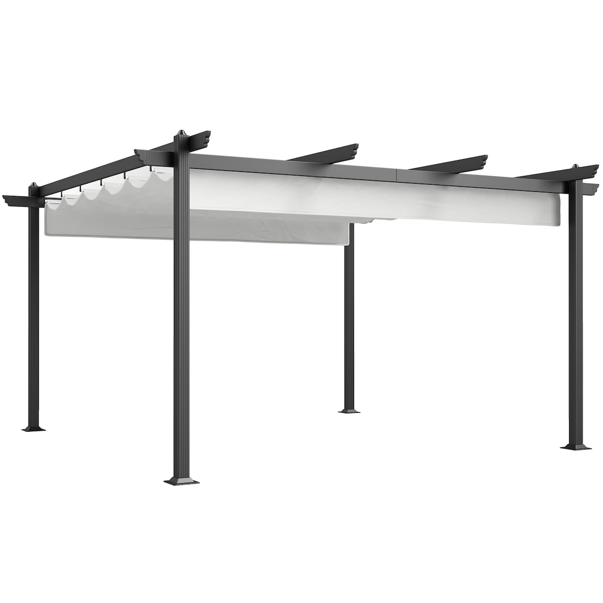 Outsunny Gazebo Pergola 4x4 m per Esterni con Tetto Retrattile Bianco