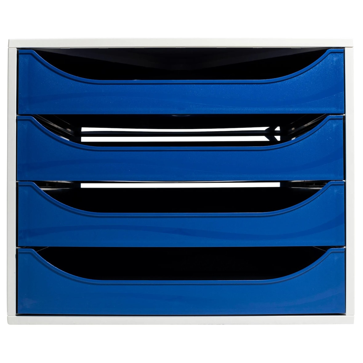 EXACOMPTA Cassettiera Ecobox 2286104D, 4 cassetti, box in PS e cassetti in Ppl, (PxlxAlt) 34,8x28,4x23,4 cm, gamma Office box grigio/cassetti blu