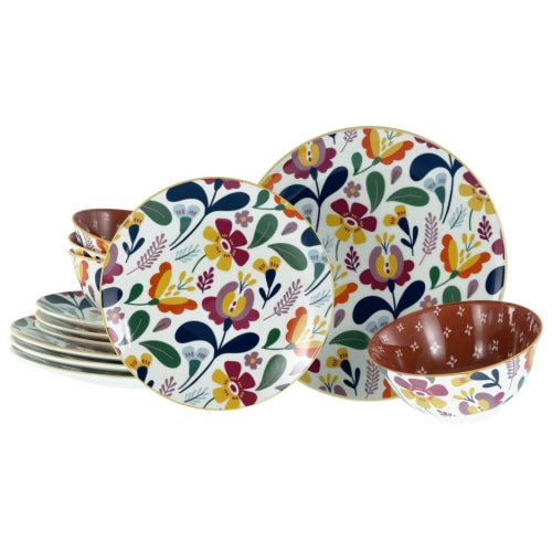 CreaTable Folklore Bunt Tellerset 12-tlg Steinzeug