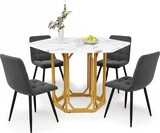 thumbnail of Esstisch-Set 5-teilig 110x95x76 cm mit 4 Stühlen, MDF-Marmorplatte, Metallbeinen, verstellbare Füße, Grau/Gold